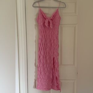 Pink Midi Dress with Bow Detail